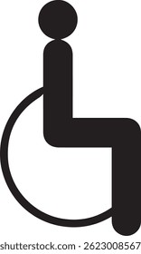 wheelchair symbol, black silhouette, accessibility sign, geometric design, simplified human figure, circular wheel, stark contrast, universal symbol, graphic	