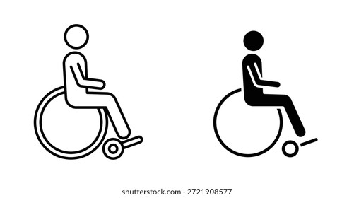 Symbolsatz für Rollstuhl. Rollstuhlsymbol, Vektorsymbol in schwarz, gefüllt und umrissen.