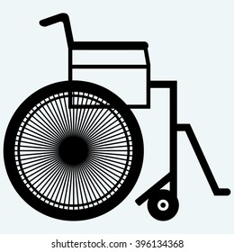 Wheelchair symbol. Isolated on blue background. Vector silhouettes