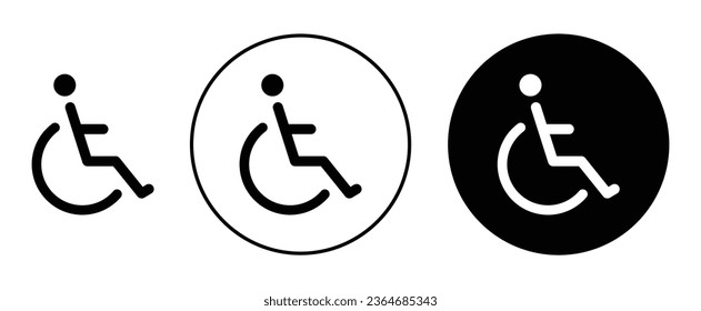 wheelchair symbol set in black filled and outlined style. suitable for UI designs