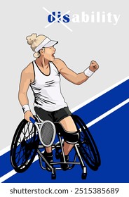 Vector de diseño de ilustración de discapacidad de tenis en silla de ruedas	
