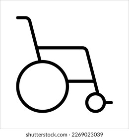 Icono del vector de línea delgada en silla de ruedas. ilustración vectorial sobre fondo blanco