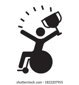 Wheelchair and a trophy. Icon glyph, vector eps 10.