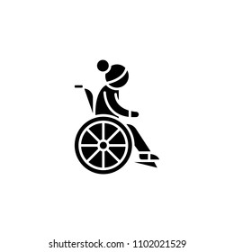 Wheelchair user black icon concept. Wheelchair user flat  vector symbol, sign, illustration.