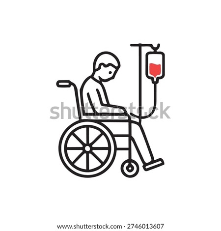 Wheelchair user with IV drip representing chronic illness and medical dependency