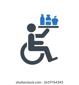Wheelchair User With Refreshments Icon Isolated On White Background