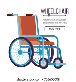 Wheelchair Vector. Classic Transport Chair For Disabled People, Sick, Or Injured, Medical Equipment. Flat Isolated Illustration

