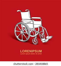 Wheelchair. Vector hand drawn illustration isolate on rad background 