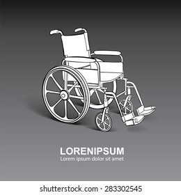 Wheelchair. Vector hand drawn illustration isolate on dark background 
