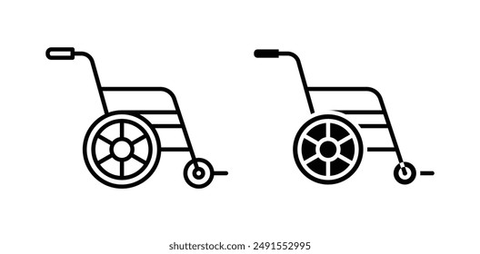 Icono de Vector de silla de ruedas en color negro.