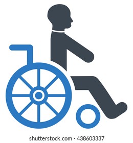 Wheelchair vector icon. Style is bicolor flat icon symbol with rounded angles, smooth blue colors, white background.