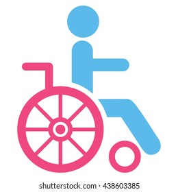 Wheelchair vector icon. Style is bicolor flat icon symbol with rounded angles, pink and blue colors, white background.