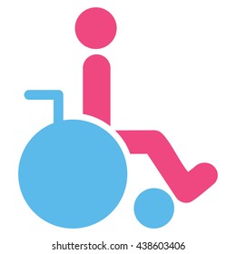 Wheelchair vector icon. Style is bicolor flat icon symbol with rounded angles, pink and blue colors, white background.