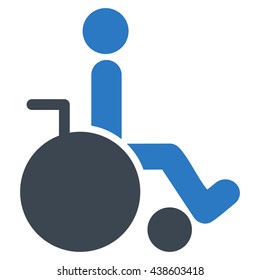 Wheelchair vector icon. Style is bicolor flat icon symbol with rounded angles, smooth blue colors, white background.