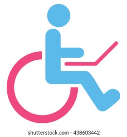 Wheelchair vector icon. Style is bicolor flat icon symbol with rounded angles, pink and blue colors, white background.