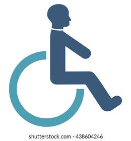 Wheelchair vector icon. Style is bicolor flat icon symbol with rounded angles, cyan and blue colors, white background.