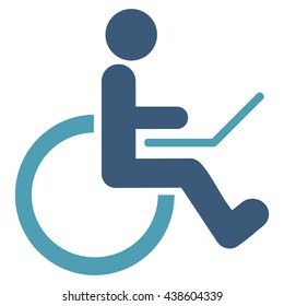 Wheelchair vector icon. Style is bicolor flat icon symbol with rounded angles, cyan and blue colors, white background.