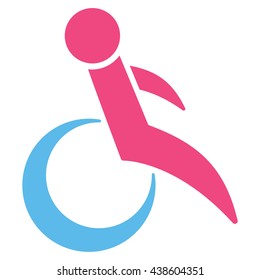 Wheelchair vector icon. Style is bicolor flat icon symbol with rounded angles, pink and blue colors, white background.