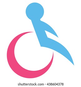 Wheelchair vector icon. Style is bicolor flat icon symbol with rounded angles, pink and blue colors, white background.