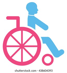 Wheelchair vector icon. Style is bicolor flat icon symbol with rounded angles, pink and blue colors, white background.