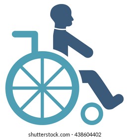 Wheelchair vector icon. Style is bicolor flat icon symbol with rounded angles, cyan and blue colors, white background.