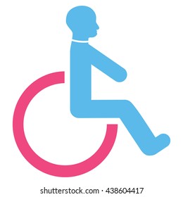 Wheelchair vector icon. Style is bicolor flat icon symbol with rounded angles, pink and blue colors, white background.
