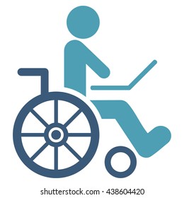 Wheelchair vector icon. Style is bicolor flat icon symbol with rounded angles, cyan and blue colors, white background.