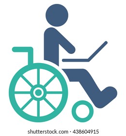 Wheelchair vector icon. Style is bicolor flat icon symbol with rounded angles, cobalt and cyan colors, white background.