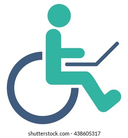 Wheelchair vector icon. Style is bicolor flat icon symbol with rounded angles, cobalt and cyan colors, white background.