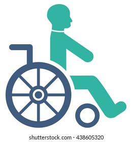 Wheelchair vector icon. Style is bicolor flat icon symbol with rounded angles, cobalt and cyan colors, white background.