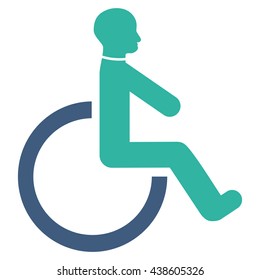 Wheelchair vector icon. Style is bicolor flat icon symbol with rounded angles, cobalt and cyan colors, white background.