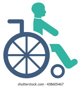 Wheelchair vector icon. Style is bicolor flat icon symbol with rounded angles, cobalt and cyan colors, white background.