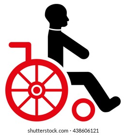 Wheelchair vector icon. Style is bicolor flat icon symbol with rounded angles, intensive red and black colors, white background.