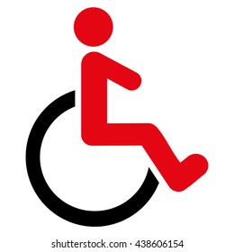 Wheelchair vector icon. Style is bicolor flat icon symbol with rounded angles, intensive red and black colors, white background.