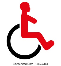 Wheelchair vector icon. Style is bicolor flat icon symbol with rounded angles, intensive red and black colors, white background.
