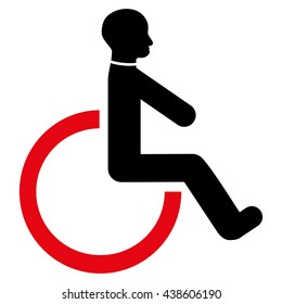 Wheelchair vector icon. Style is bicolor flat icon symbol with rounded angles, intensive red and black colors, white background.