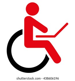 Wheelchair vector icon. Style is bicolor flat icon symbol with rounded angles, intensive red and black colors, white background.