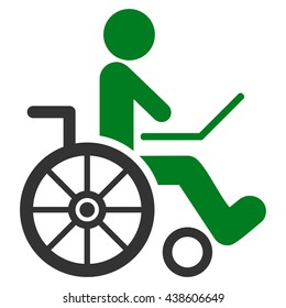 Wheelchair vector icon. Style is bicolor flat icon symbol with rounded angles, green and gray colors, white background.