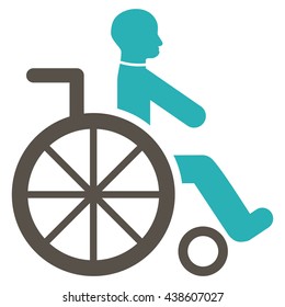 Wheelchair vector icon. Style is bicolor flat icon symbol with rounded angles, grey and cyan colors, white background.