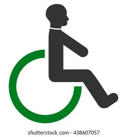 Wheelchair vector icon. Style is bicolor flat icon symbol with rounded angles, green and gray colors, white background.
