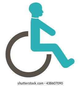 Wheelchair vector icon. Style is bicolor flat icon symbol with rounded angles, grey and cyan colors, white background.