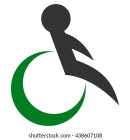 Wheelchair vector icon. Style is bicolor flat icon symbol with rounded angles, green and gray colors, white background.