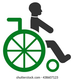 Wheelchair vector icon. Style is bicolor flat icon symbol with rounded angles, green and gray colors, white background.