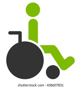 Wheelchair vector icon. Style is bicolor flat icon symbol with rounded angles, eco green and gray colors, white background.