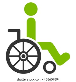 Wheelchair vector icon. Style is bicolor flat icon symbol with rounded angles, eco green and gray colors, white background.