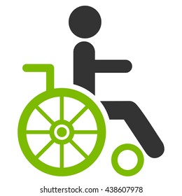 Wheelchair vector icon. Style is bicolor flat icon symbol with rounded angles, eco green and gray colors, white background.