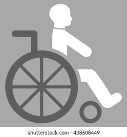 Wheelchair vector icon. Style is bicolor flat icon symbol with rounded angles, dark gray and white colors, silver background.