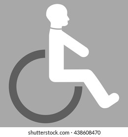 Wheelchair vector icon. Style is bicolor flat icon symbol with rounded angles, dark gray and white colors, silver background.