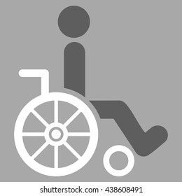 Wheelchair vector icon. Style is bicolor flat icon symbol with rounded angles, dark gray and white colors, silver background.