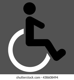 Wheelchair vector icon. Style is bicolor flat icon symbol with rounded angles, black and white colors, gray background.